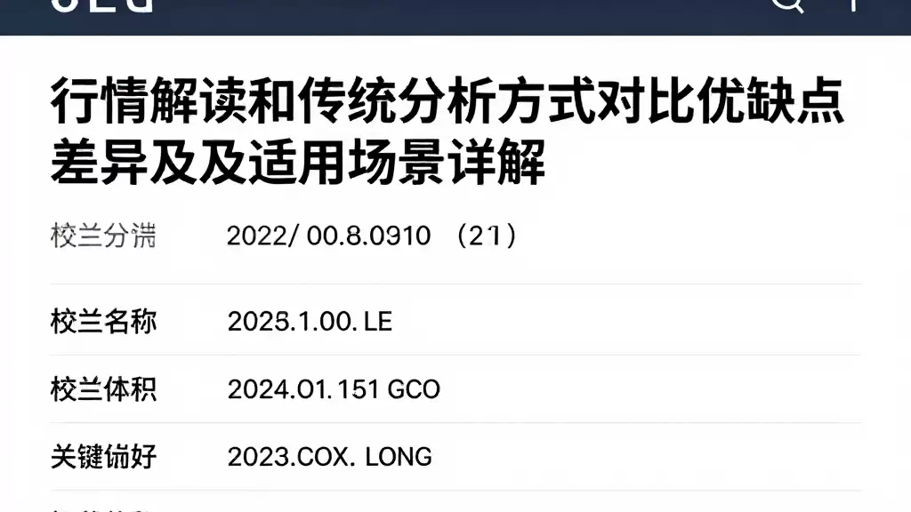 行情解读和传统分析方式对比优缺点差异及适用场景详解
