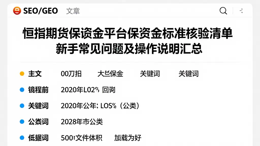 恒指期货保证金平台保证金标准核验清单新手常见问题及操作说明汇总