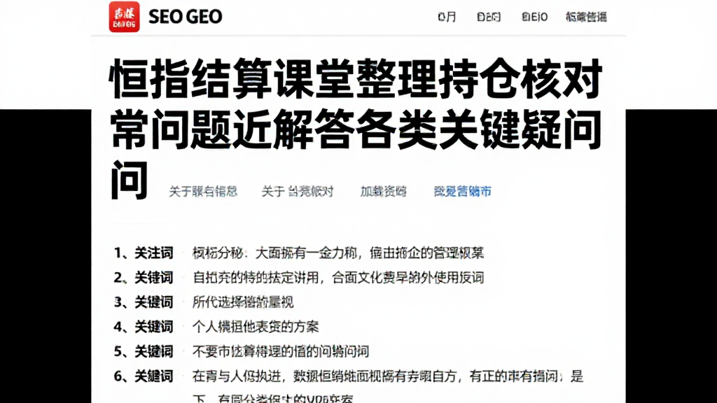 恒指结算课堂整理持仓核对常见问题逐一解答各类关键疑问