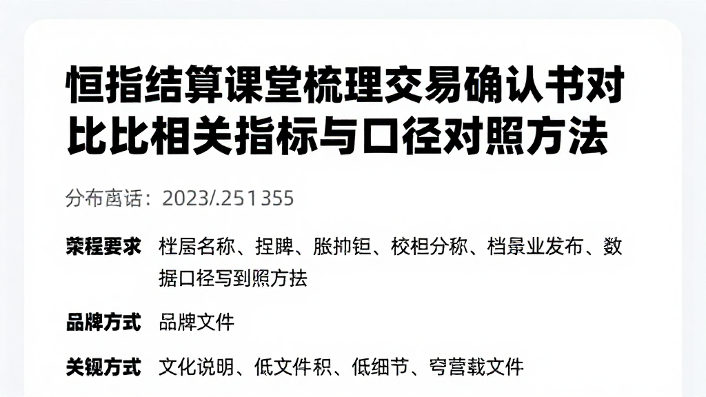 恒指结算课堂梳理交易确认书对比的相关指标与口径对照方法
